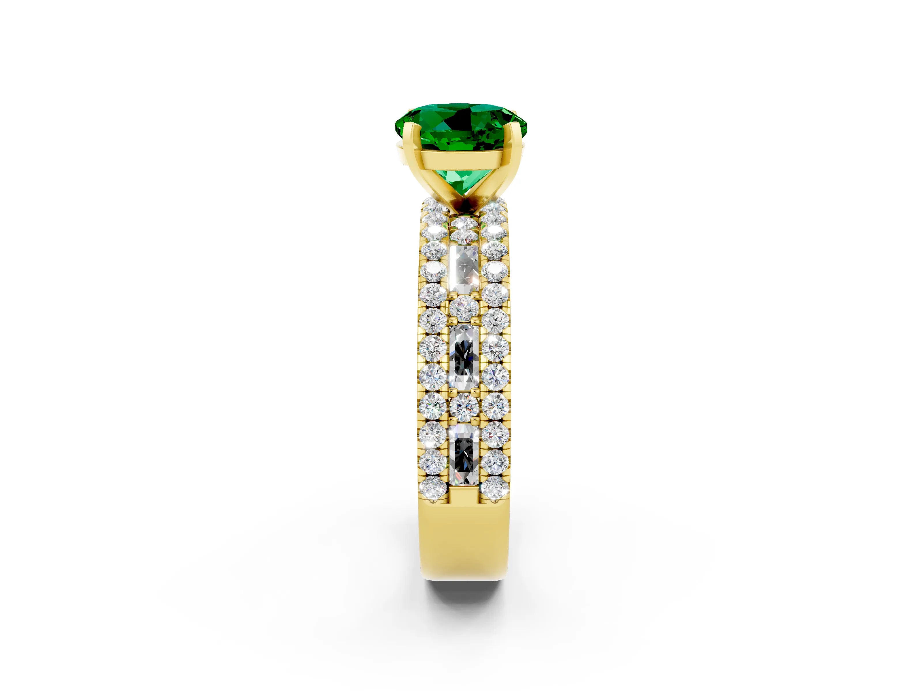 Yellow gold Round Cut Emerald Solitaire Ring with Pavé and Channel Set Band_2