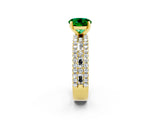 Yellow gold Round Cut Emerald Solitaire Ring with Pavé and Channel Set Band_2