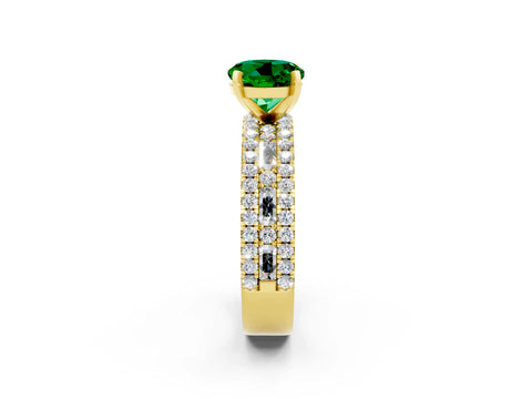 Yellow gold Round Cut Emerald Solitaire Ring with Pavé and Channel Set Band_2