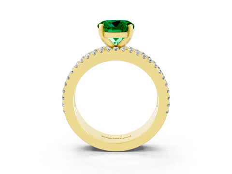 Yellow gold Round Cut Emerald Solitaire Ring with Pavé and Channel Set Band_3