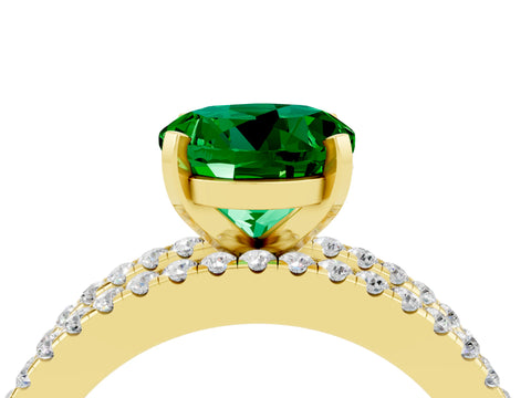 Yellow gold Round Cut Emerald Solitaire Ring with Pavé and Channel Set Band_4