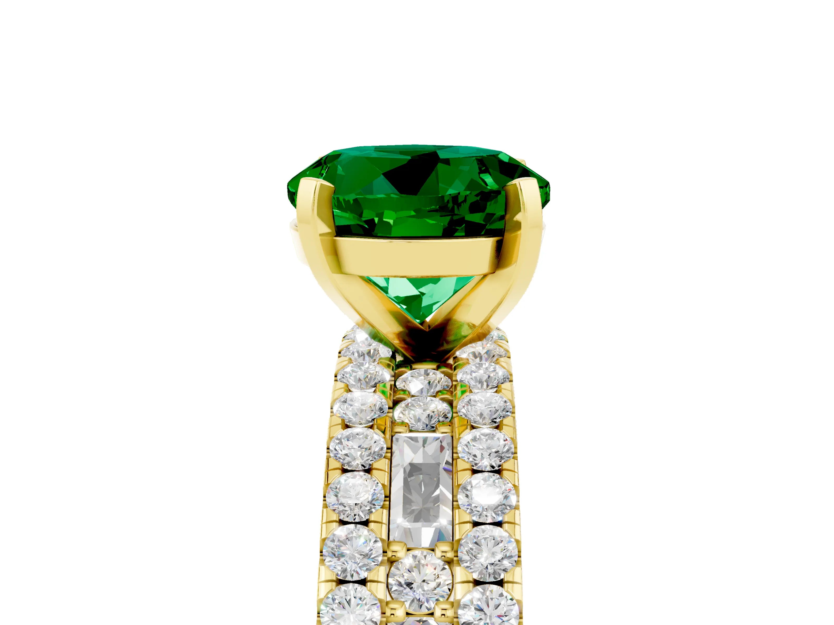 Yellow gold Round Cut Emerald Solitaire Ring with Pavé and Channel Set Band_5