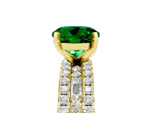 Yellow gold Round Cut Emerald Solitaire Ring with Pavé and Channel Set Band_5