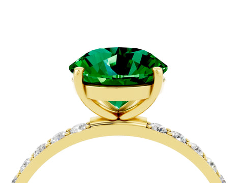 Yellow gold Round Cut Emerald Solitaire Ring with Pave Band and Four Prong Setting_16