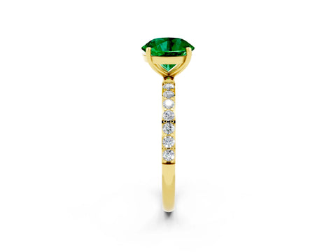 Yellow gold Round Cut Emerald Solitaire Ring with Pave Band and Four Prong Setting_26