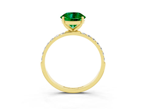 Yellow gold Round Cut Emerald Solitaire Ring with Pave Band and Four Prong Setting_27
