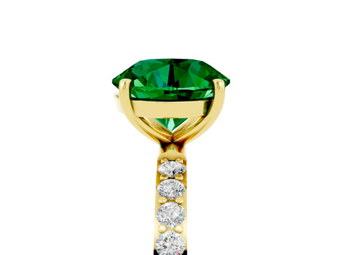Yellow gold Round Cut Emerald Solitaire Ring with Pave Band and Four Prong Setting_29