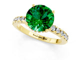 Yellow gold Round Cut Emerald Solitaire Ring with Round  Pavé Band and Four-Prong Setting_37