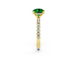 Yellow gold Round Cut Emerald Solitaire Ring with Round  Pavé Band and Four-Prong Setting_38