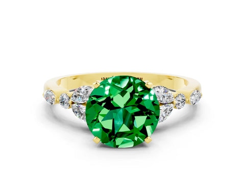 Yellow gold Round Cut Emerald Solitaire Ring with Side Stones and Four-Prong Setting_12