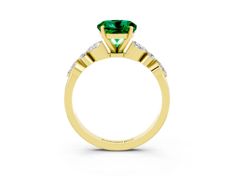 Yellow gold Round Cut Emerald Solitaire Ring with Side Stones and Four-Prong Setting_15