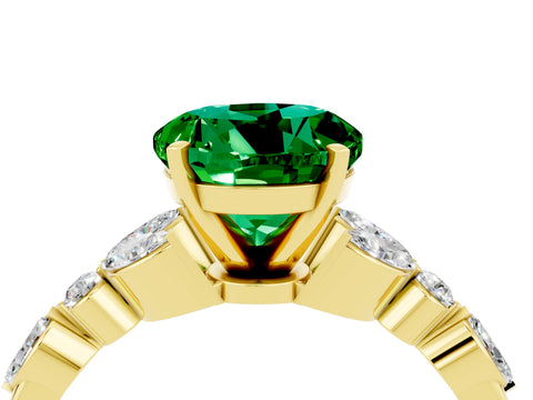 Yellow gold Round Cut Emerald Solitaire Ring with Side Stones and Four-Prong Setting_16
