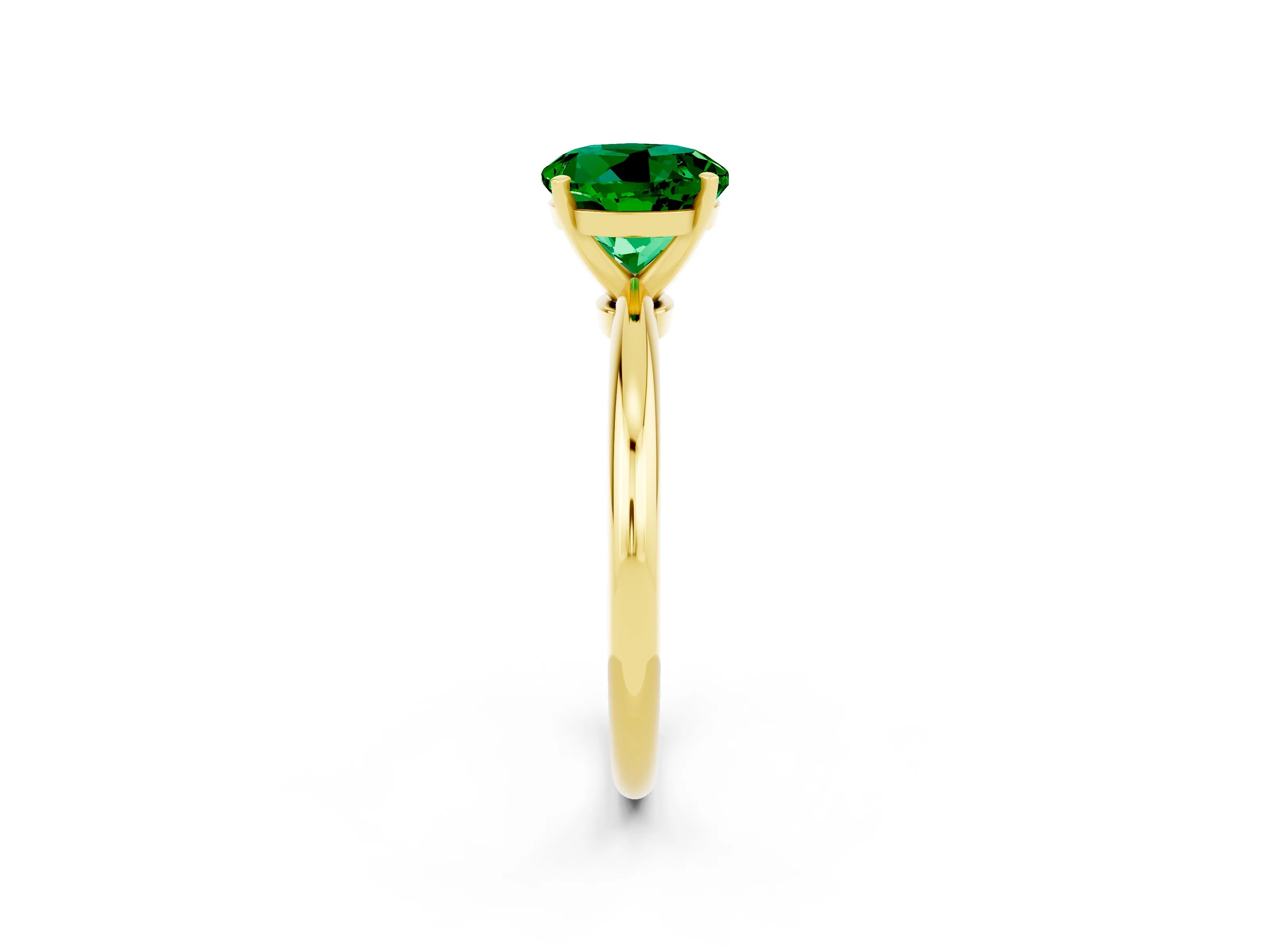 Yellow gold Round Cut Emerald Solitaire Ring with Six-Prong Setting and Classic Band_2