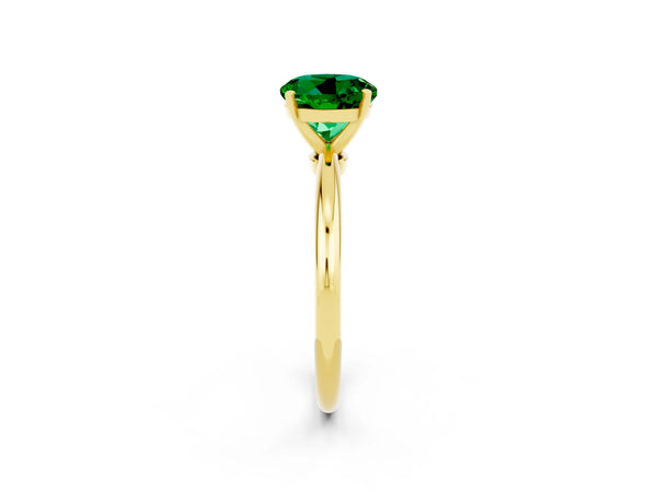 Yellow gold Round Cut Emerald Solitaire Ring with Six-Prong Setting and Classic Band