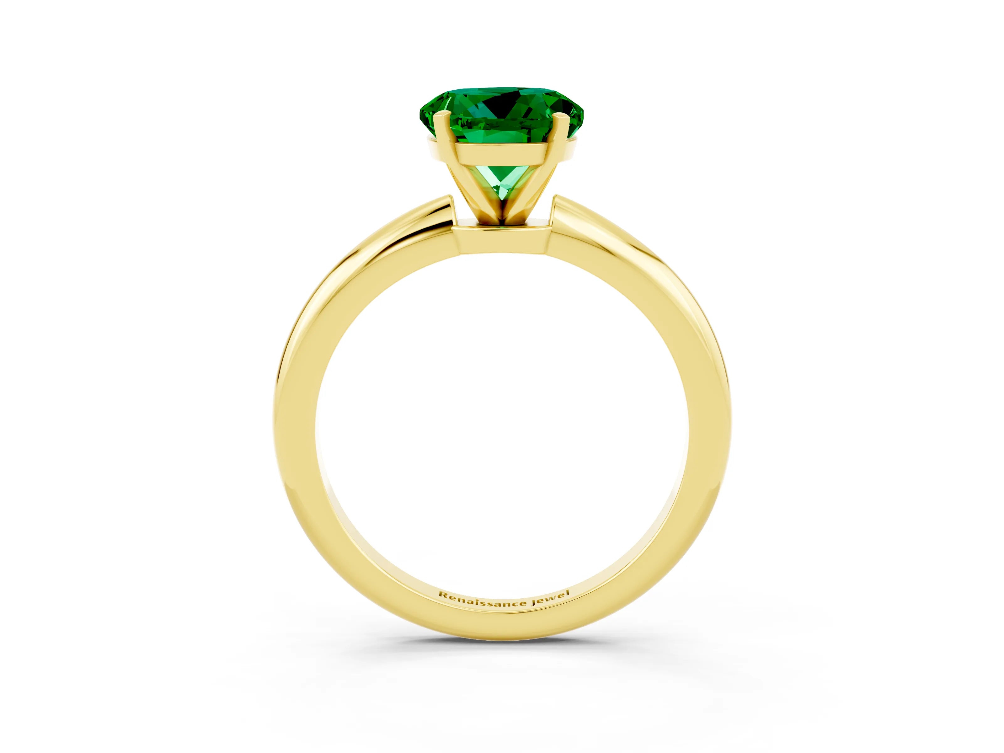 Yellow gold Round Cut Emerald Solitaire Ring with Six-Prong Setting and Classic Band_3