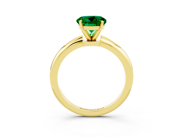 Yellow gold Round Cut Emerald Solitaire Ring with Six-Prong Setting and Classic Band