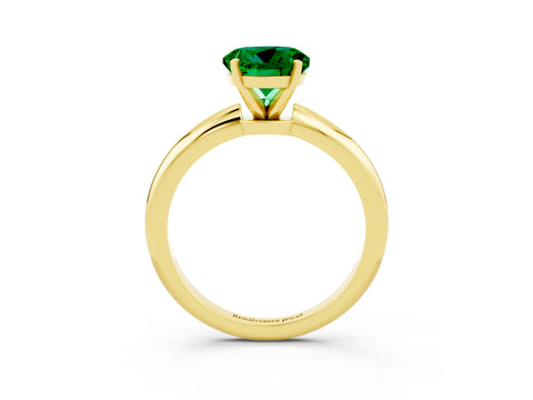 Yellow gold Round Cut Emerald Solitaire Ring with Six-Prong Setting and Classic Band_3