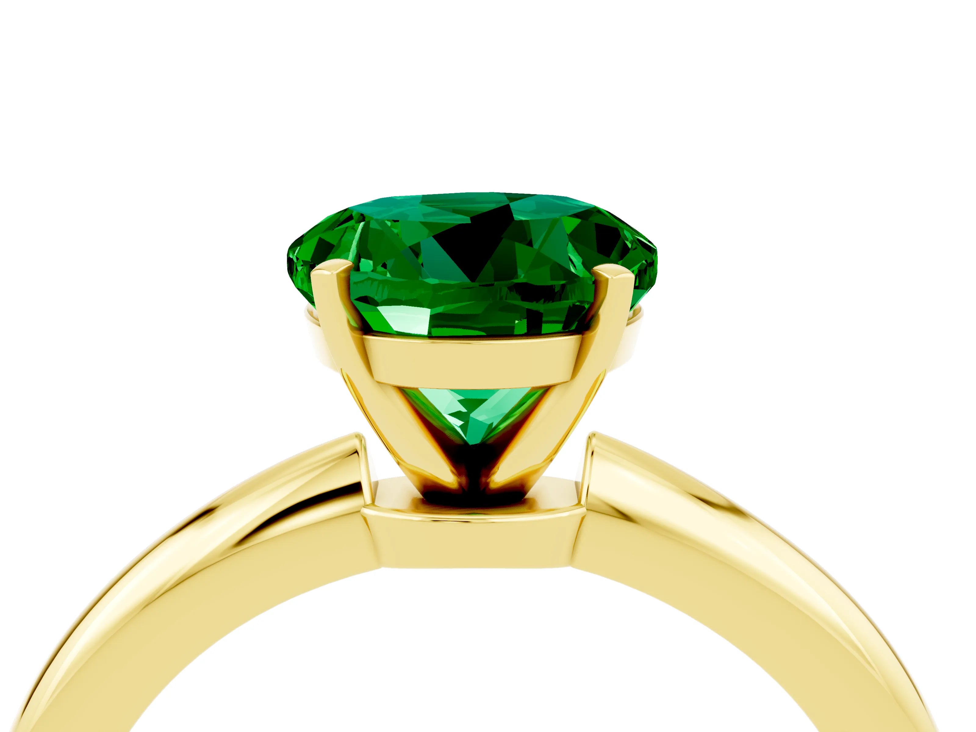 Yellow gold Round Cut Emerald Solitaire Ring with Six-Prong Setting and Classic Band_4