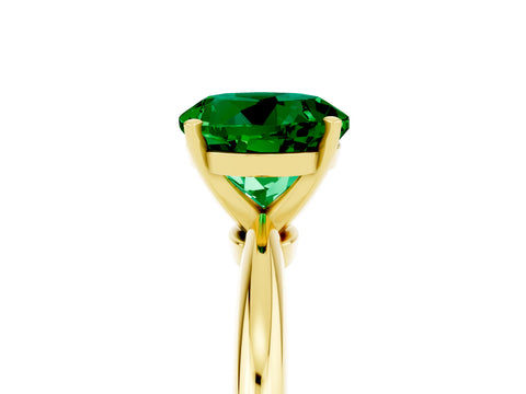 Yellow gold Round Cut Emerald Solitaire Ring with Six-Prong Setting and Classic Band_5