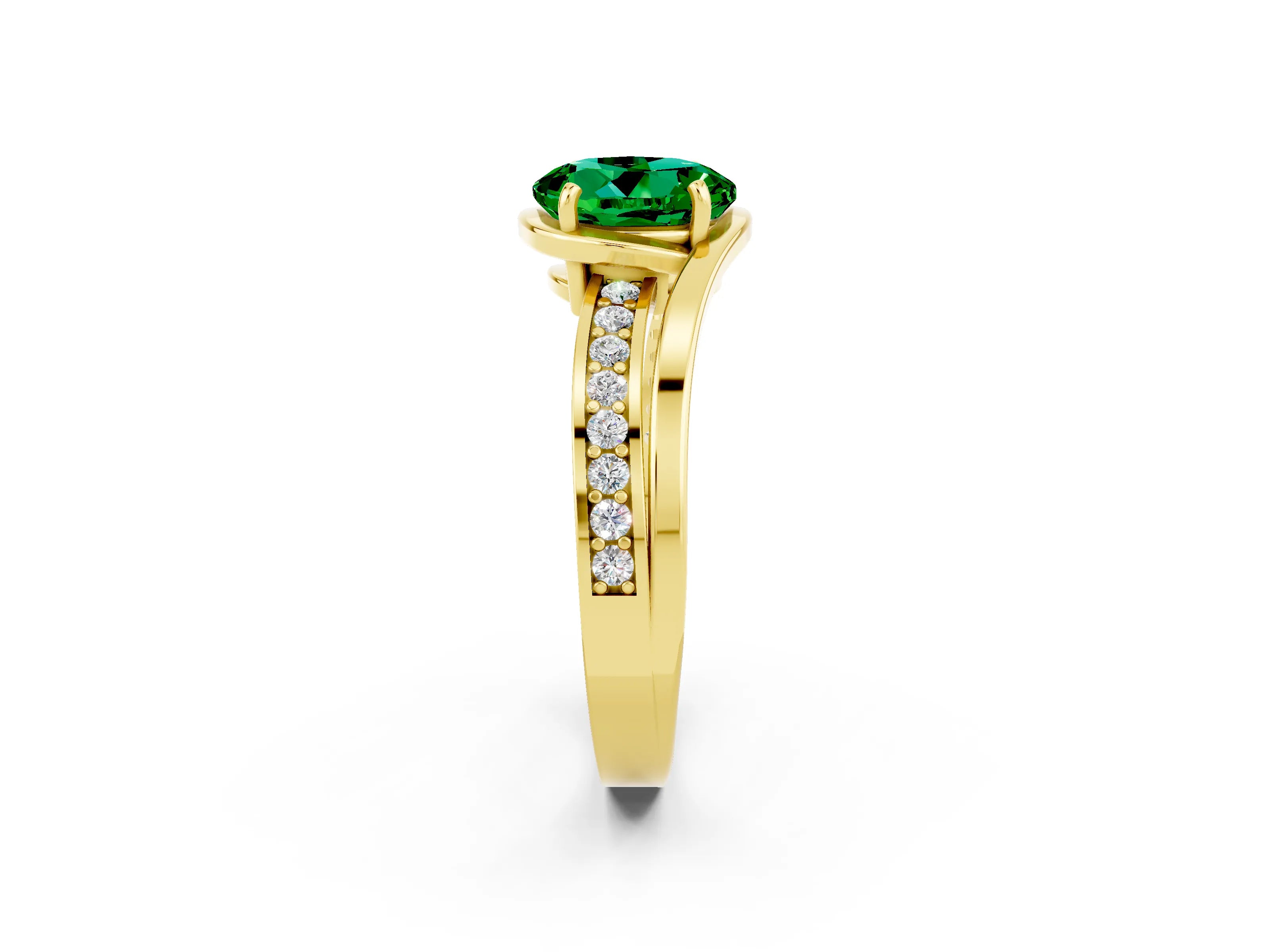 Yellow gold Round Cut Emerald Solitaire Ring with Split Shank and Prong Setting_2
