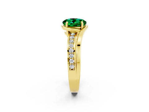Yellow gold Round Cut Emerald Solitaire Ring with Split Shank and Prong Setting_2