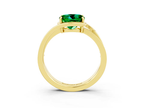 Yellow gold Round Cut Emerald Solitaire Ring with Split Shank and Prong Setting_3