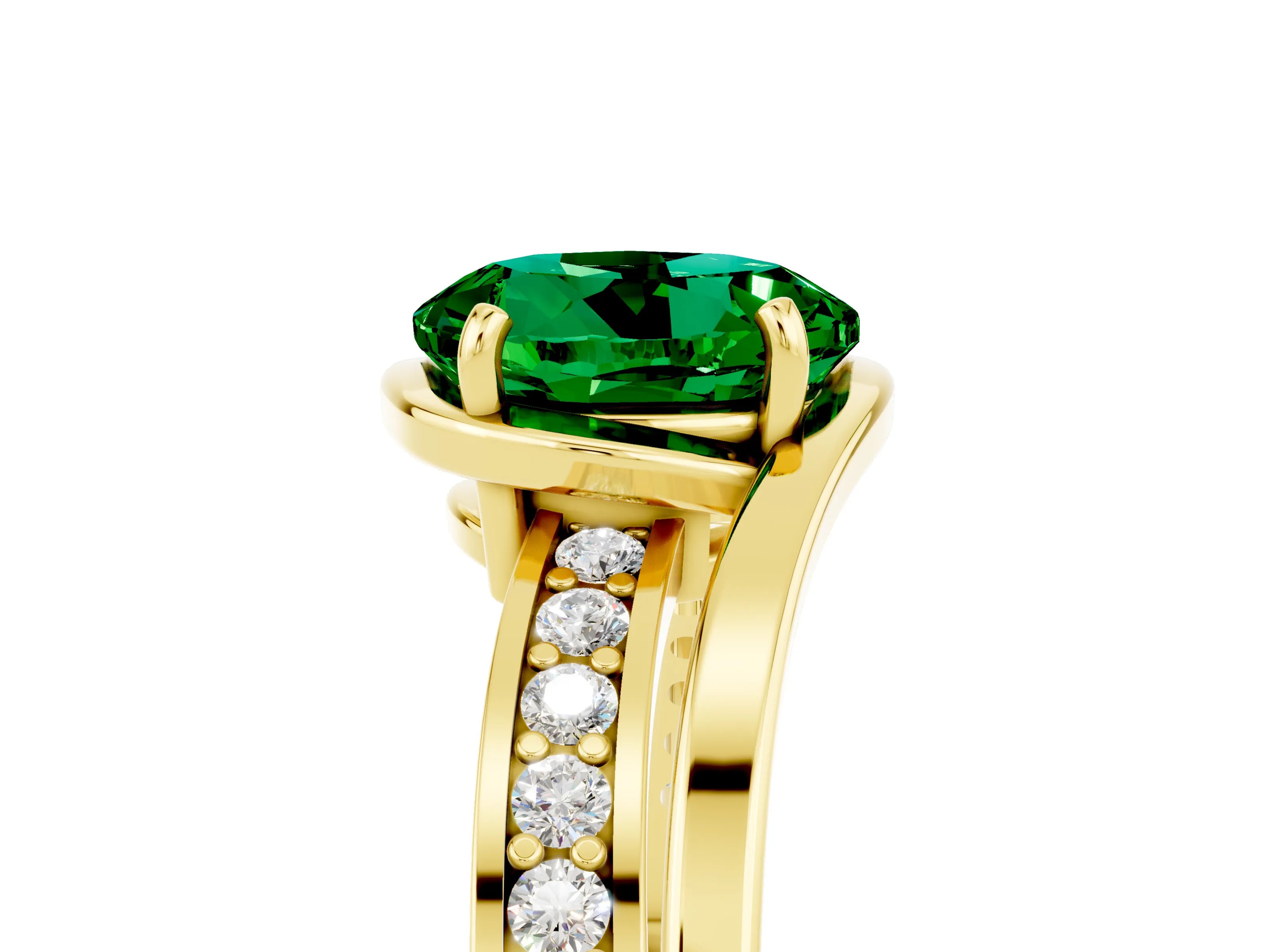 Yellow gold Round Cut Emerald Solitaire Ring with Split Shank and Prong Setting_5