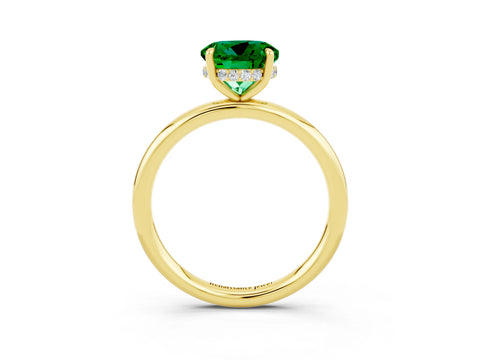 Yellow gold Round Cut Emerald Solitaire Ring with Thin Band and Four-Prong Setting_15