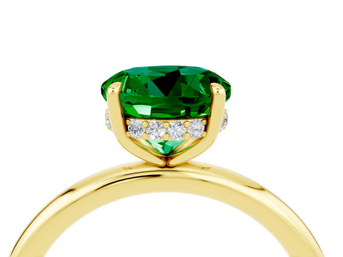 Yellow gold Round Cut Emerald Solitaire Ring with Thin Band and Four-Prong Setting_16