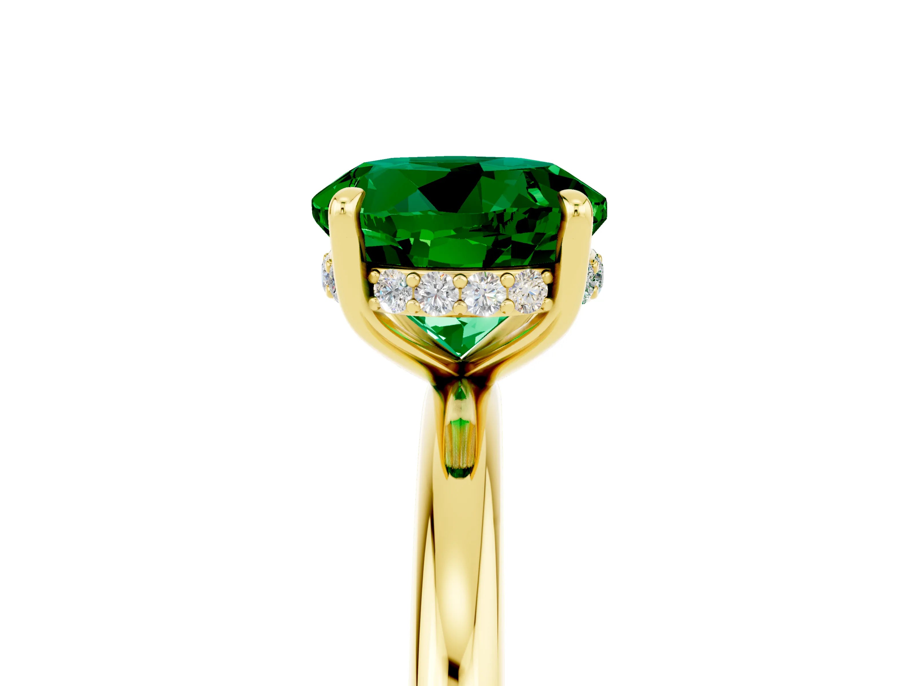 Yellow gold Round Cut Emerald Solitaire Ring with Thin Band and Four-Prong Setting_17