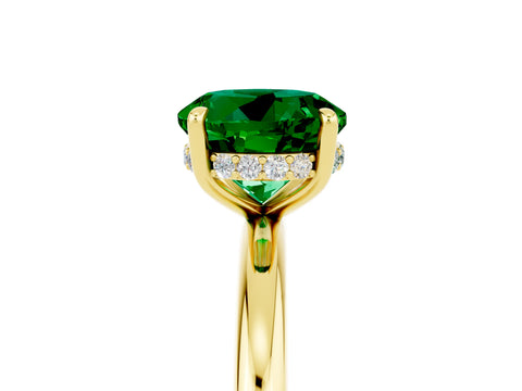 Yellow gold Round Cut Emerald Solitaire Ring with Thin Band and Four-Prong Setting_17