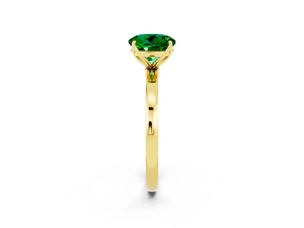 Yellow gold Round Cut Emerald Solitaire Ring with Thin Band and Prong Setting