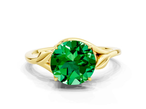 Yellow gold Round Cut Emerald Solitaire Ring with Twist Band and Four-Prong Setting_24