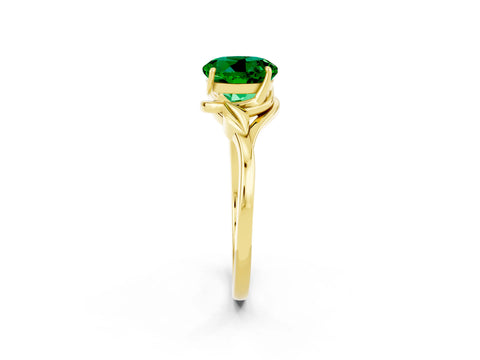Yellow gold Round Cut Emerald Solitaire Ring with Twist Band and Four-Prong Setting_26