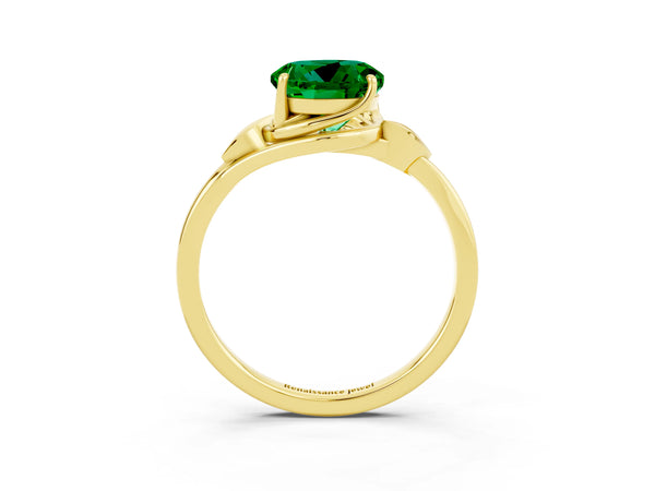 Yellow gold Round Cut Emerald Solitaire Ring with Twist Band and Four-Prong Setting