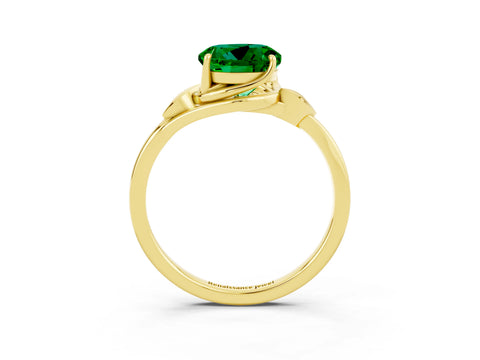 Yellow gold Round Cut Emerald Solitaire Ring with Twist Band and Four-Prong Setting_27