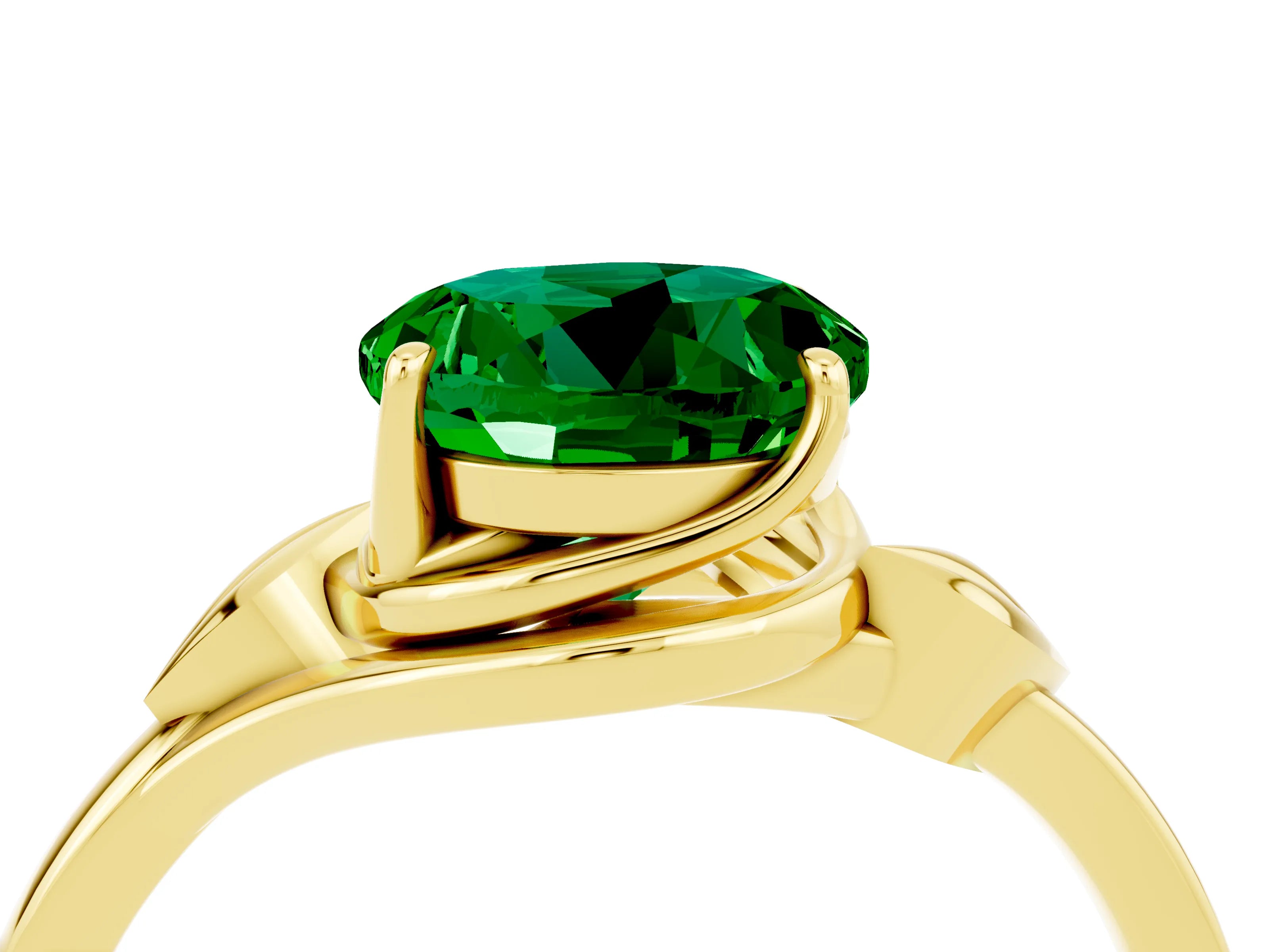Yellow gold Round Cut Emerald Solitaire Ring with Twist Band and Four-Prong Setting_28