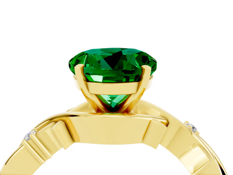 Yellow gold Round Cut Emerald Solitaire Ring with Twisted Band and Prong Setting_4