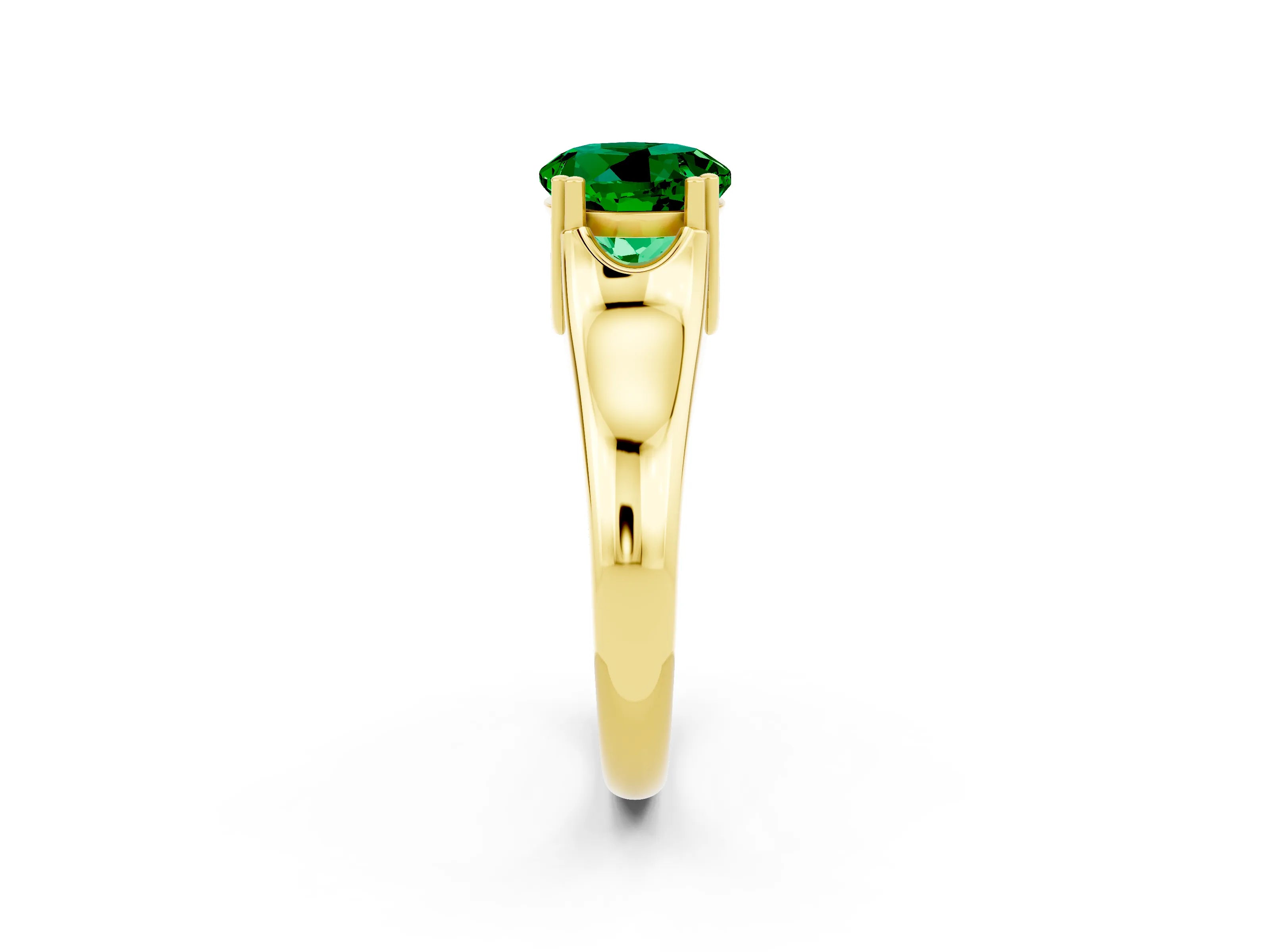 Yellow gold Round Cut Emerald Solitaire Ring with Wide Band and Prong Setting_2