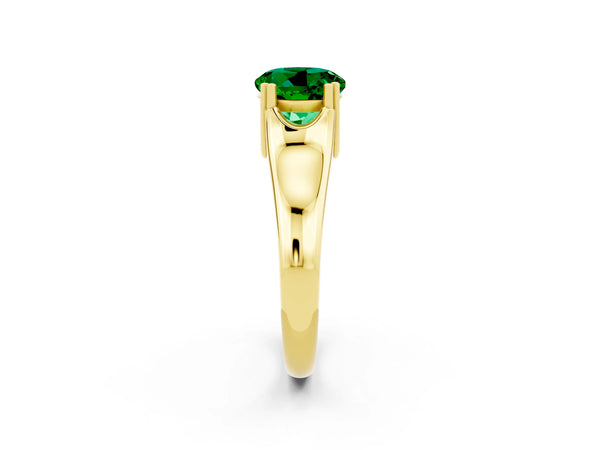 Yellow gold Round Cut Emerald Solitaire Ring with Wide Band and Prong Setting