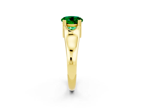 Yellow gold Round Cut Emerald Solitaire Ring with Wide Band and Prong Setting_2