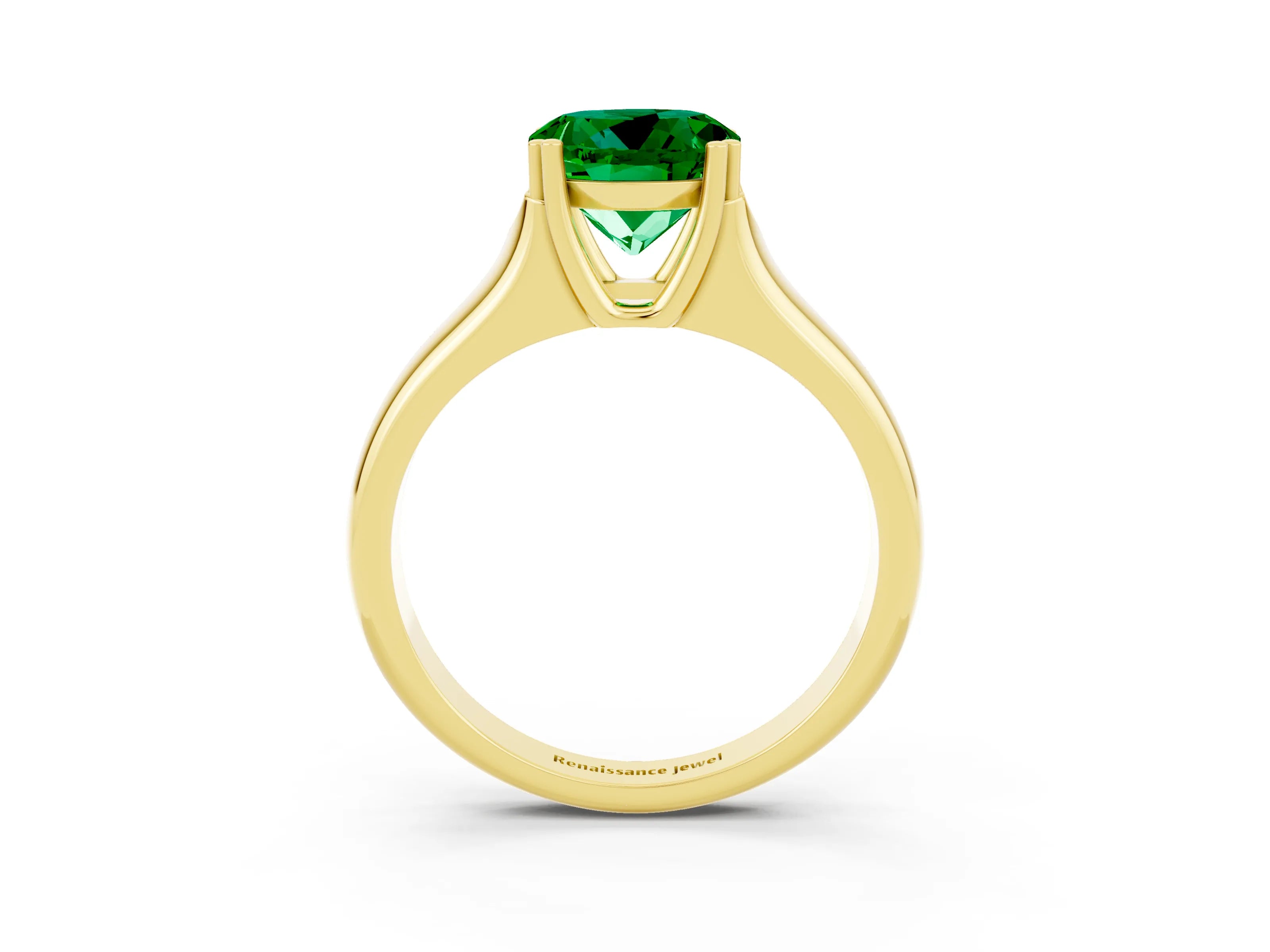 Yellow gold Round Cut Emerald Solitaire Ring with Wide Band and Prong Setting_3