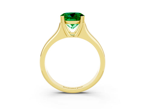 Yellow gold Round Cut Emerald Solitaire Ring with Wide Band and Prong Setting_3