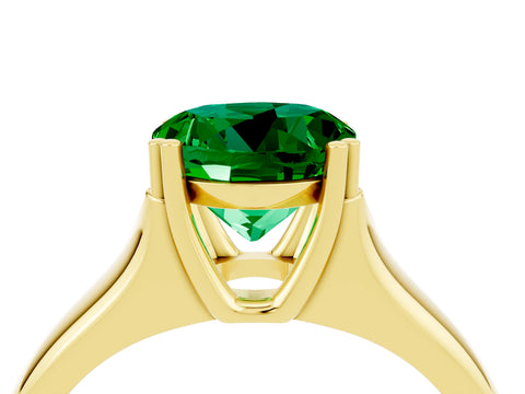 Yellow gold Round Cut Emerald Solitaire Ring with Wide Band and Prong Setting_4