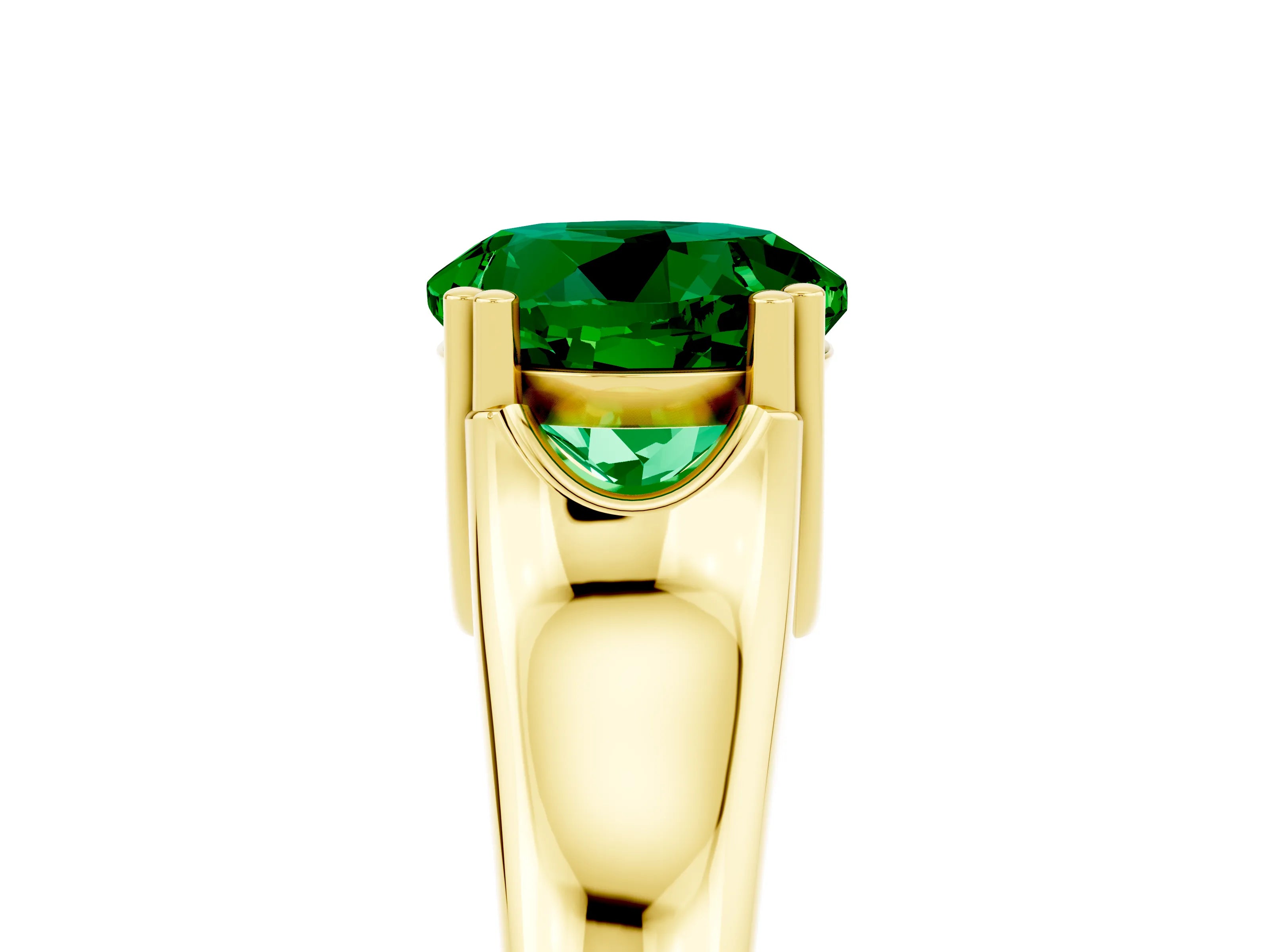 Yellow gold Round Cut Emerald Solitaire Ring with Wide Band and Prong Setting_5