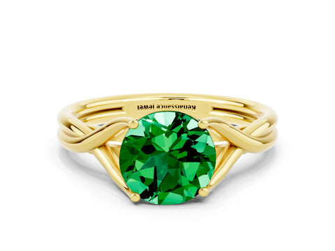 Yellow gold Round Cut Emerald Solitaire Twist Band Prong Setting Ring_36