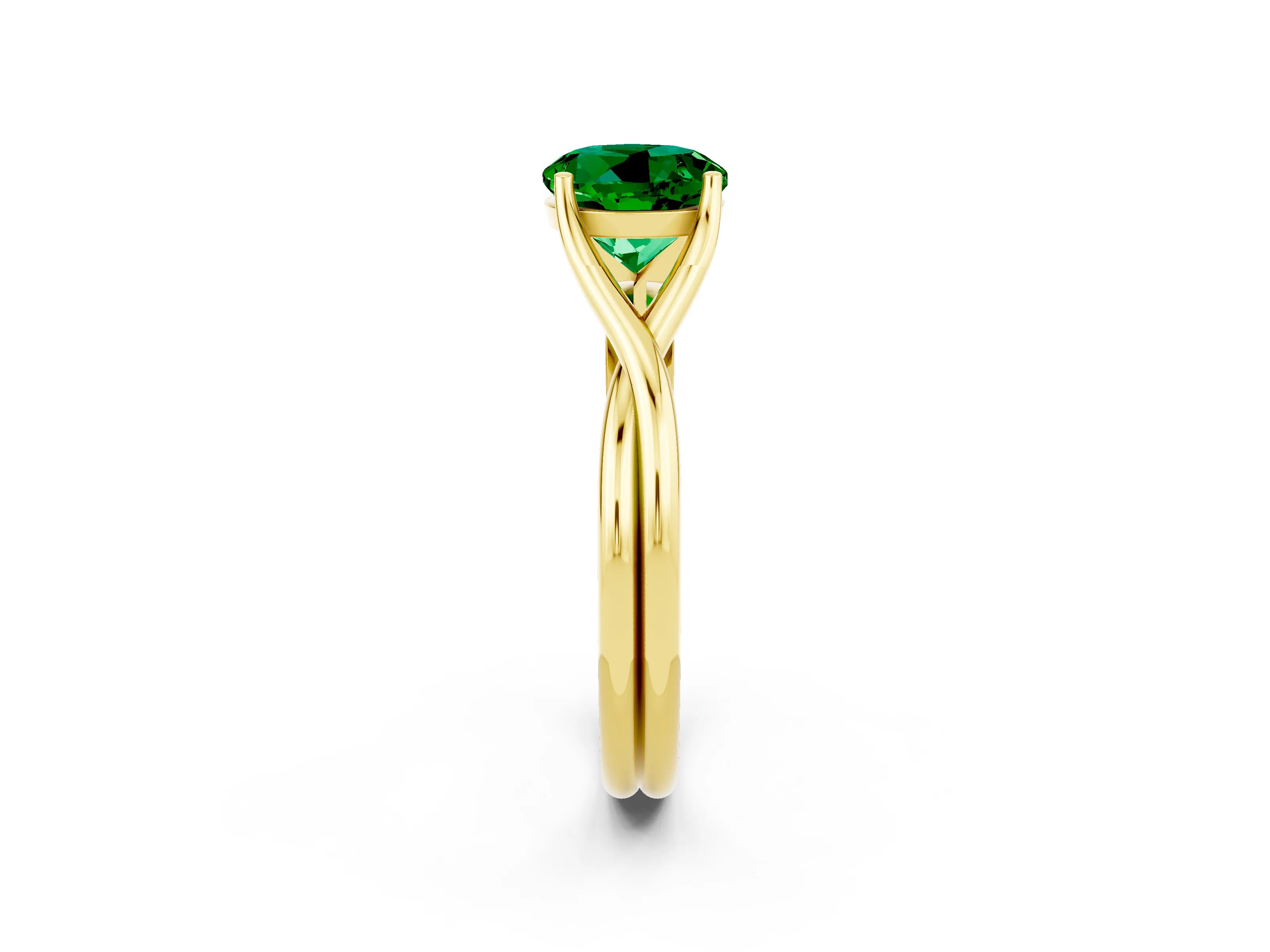 Yellow gold Round Cut Emerald Solitaire Twist Band Prong Setting Ring_38
