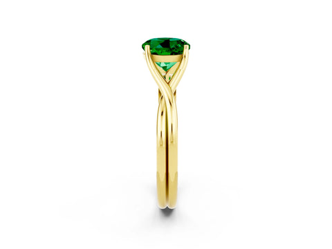 Yellow gold Round Cut Emerald Solitaire Twist Band Prong Setting Ring_38