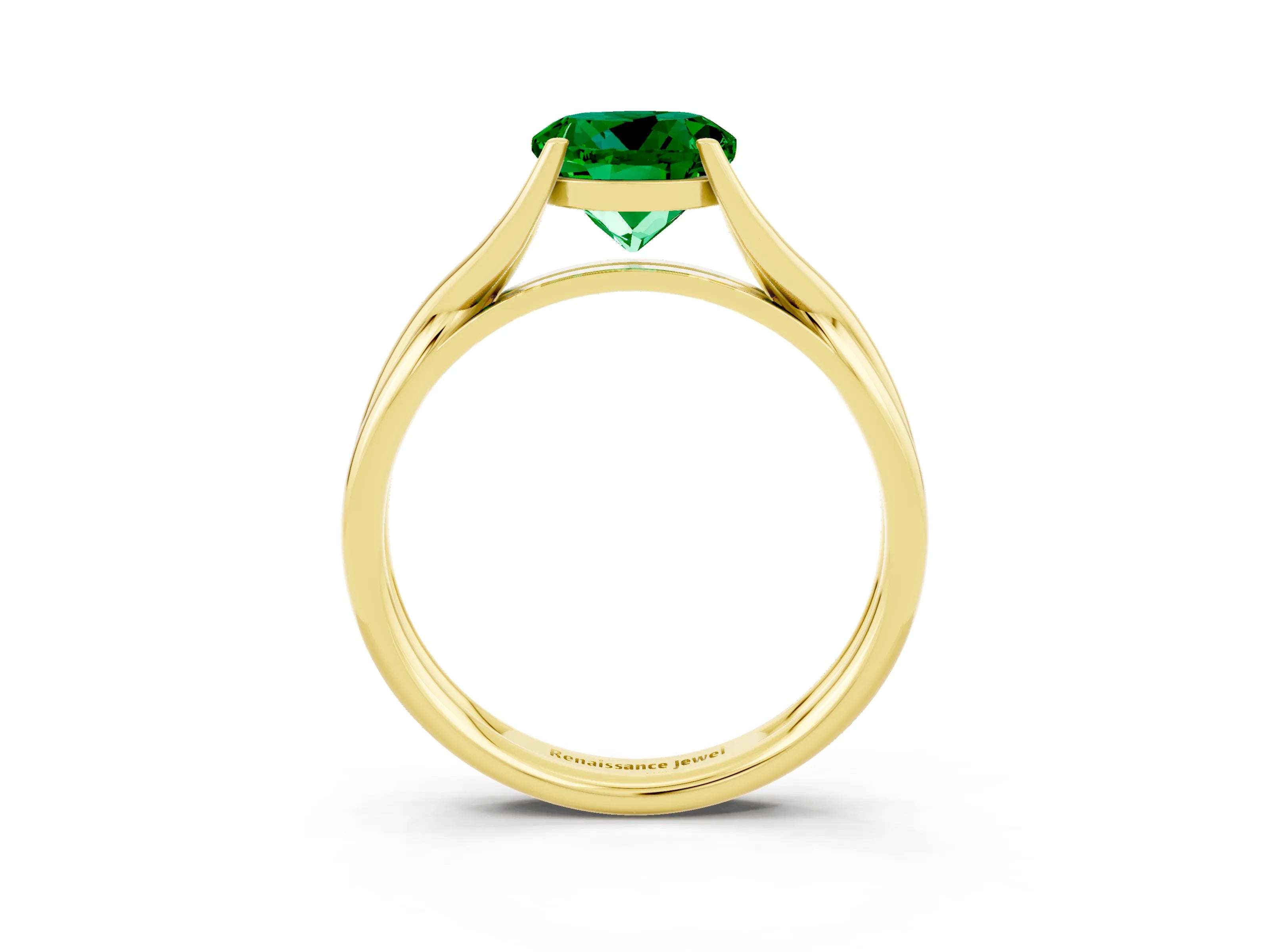 Yellow gold Round Cut Emerald Solitaire Twist Band Prong Setting Ring_39