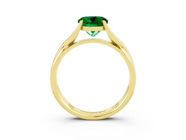 Yellow gold Round Cut Emerald Solitaire Twist Band Prong Setting Ring